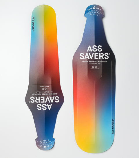 creamy color gradient printed on two ass saver saddle mudguards